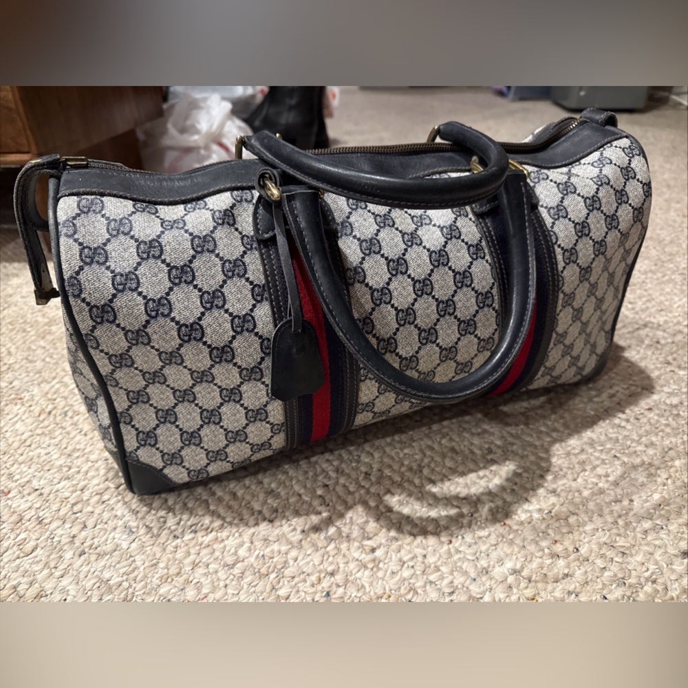 Vintage Gucci duffle navy monogram w/ red/navy webbing